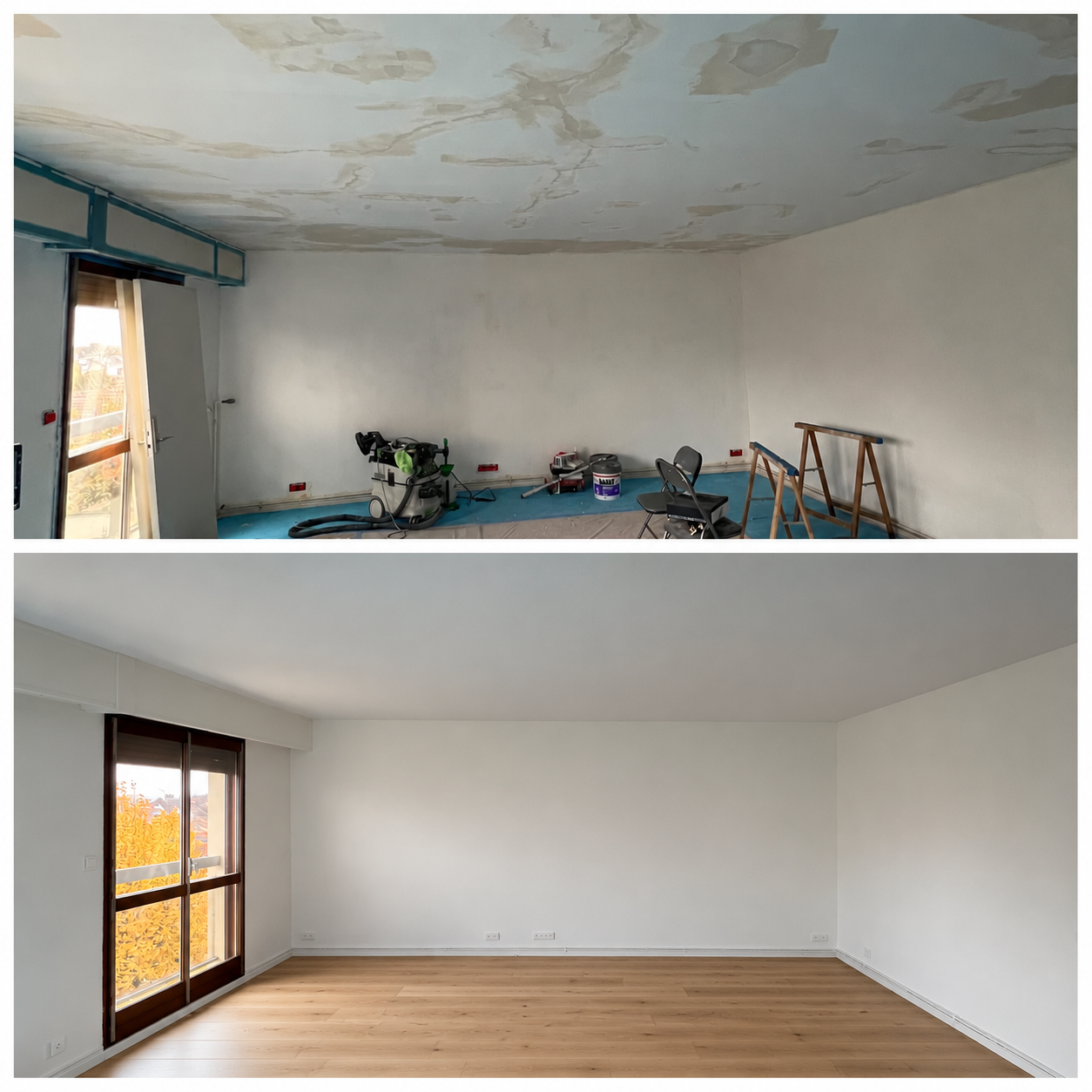 Avant et après rénovation intérieure par Ducloy Bâtiment Peinture 80